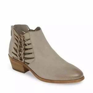 Vince Camuto Women's Prestetta Suede Woven Cut-Out Stacked Heel Ankle Bootie